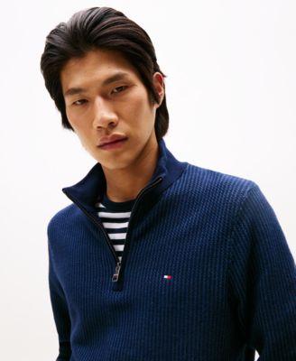 Men's Pima Cotton Cashmere Two-Tone Zip Mock Neck Sweater