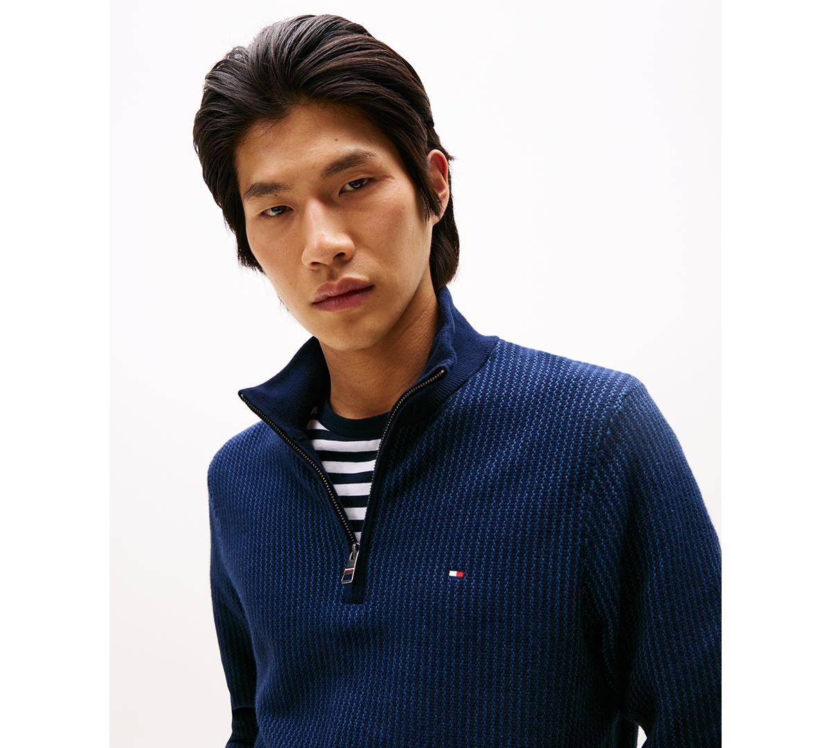 Tommy Hilfiger Men's Pima Cotton Cashmere Two-Tone Zip Mock Neck Sweater