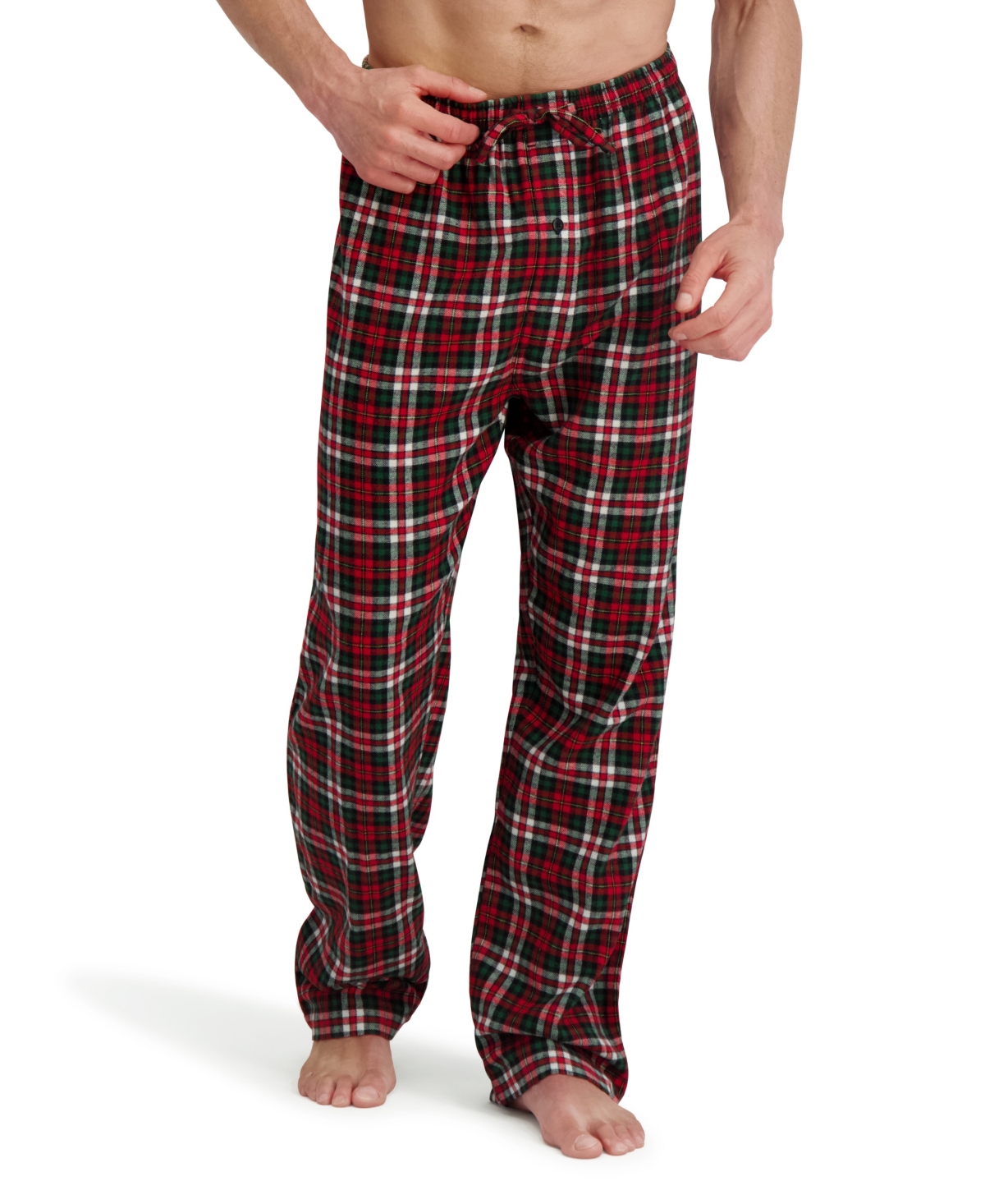 Hanes Men's Flannel Button Down Pajama Sleep Set In Red