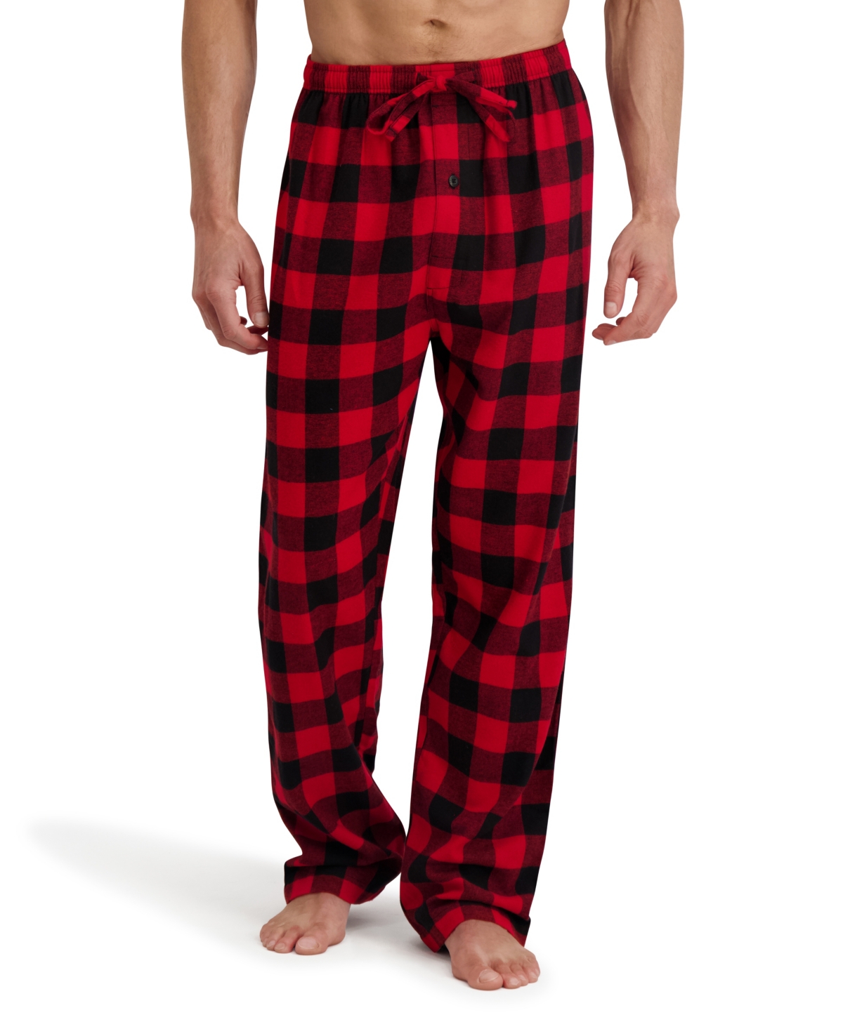 Hanes Men's Flannel Button Down Pajama Sleep Set In Red