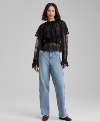 Women's Sheer Embroidered Capelet Blouse, Macy's Exclusive