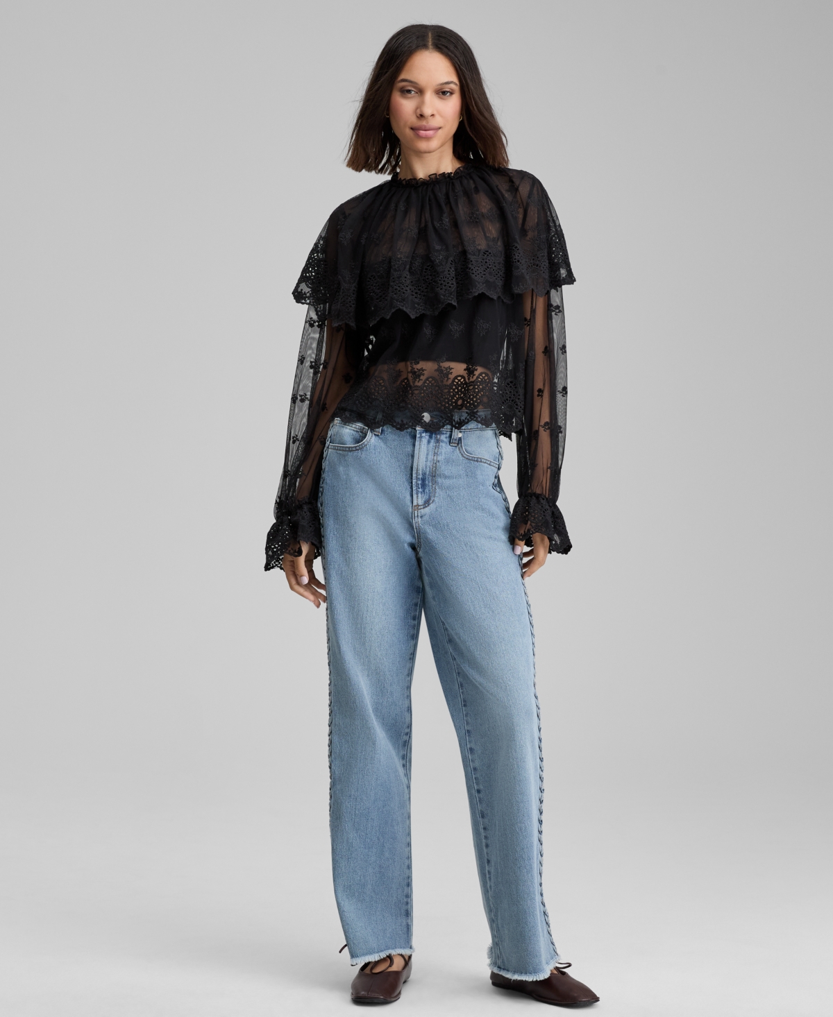 And Now This Women's Sheer Embroidered Capelet Blouse, Macy's Exclusive