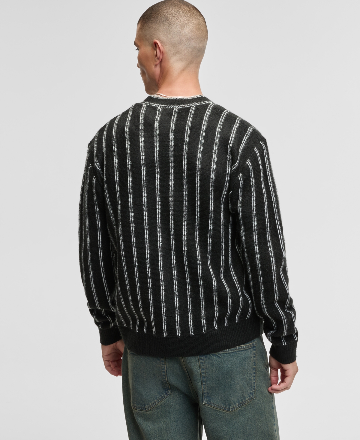 Mode Of One Men's Relaxed-fit Striped Sport Cardigan, Macy's Exclusive In Black