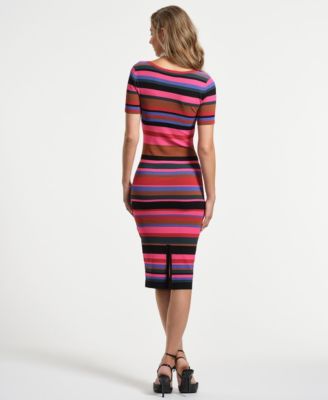 Women's Elbow Short Sleeve Striped Sweater Dress