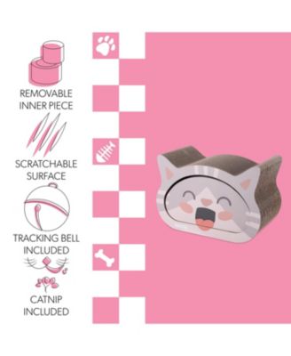 Opal 19" Modern Cardboard Happy Cat Head 2-in-1 Cat Cave Scratcher with Built-In Bell Toys and Catnip