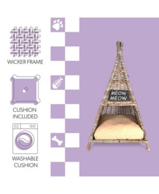 Tiki Tent 20" x 20" Coastal Handwoven Rattan Pet Bed with Machine-Washable Cushion, Kubu Gray