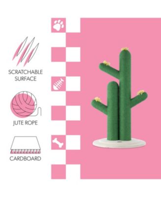Socorro 34.25" Modern Jute Double-Cactus Cat Scratching Post with Flower Toys, Green/White