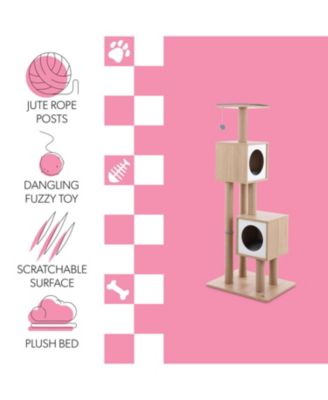 Sawyer 56" 3-Tier Minimalist Jute Cat Tree Condo with Scratching posts, and Fuzzy Toy, Brown/White