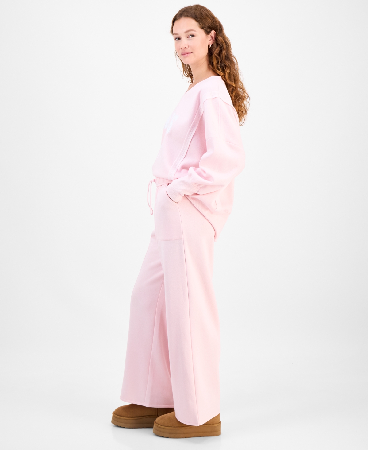Planet Heart Juniors' Wide-leg Fleece Sweatpants In Pink