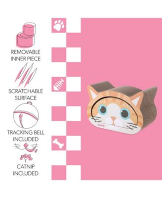 Opal 19" Modern Cardboard Happy Cat Head 2-in-1 Cat Cave Scratcher with Built-In Bell Toys and Catnip