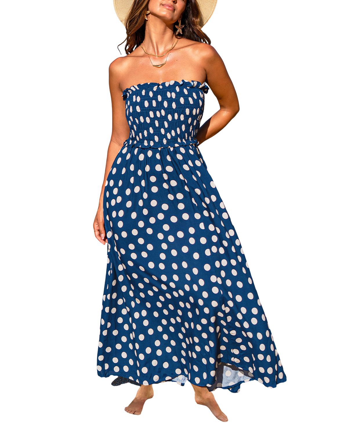 Women's Out All Day Polka Dot Maxi Beach Dress - Dark blue