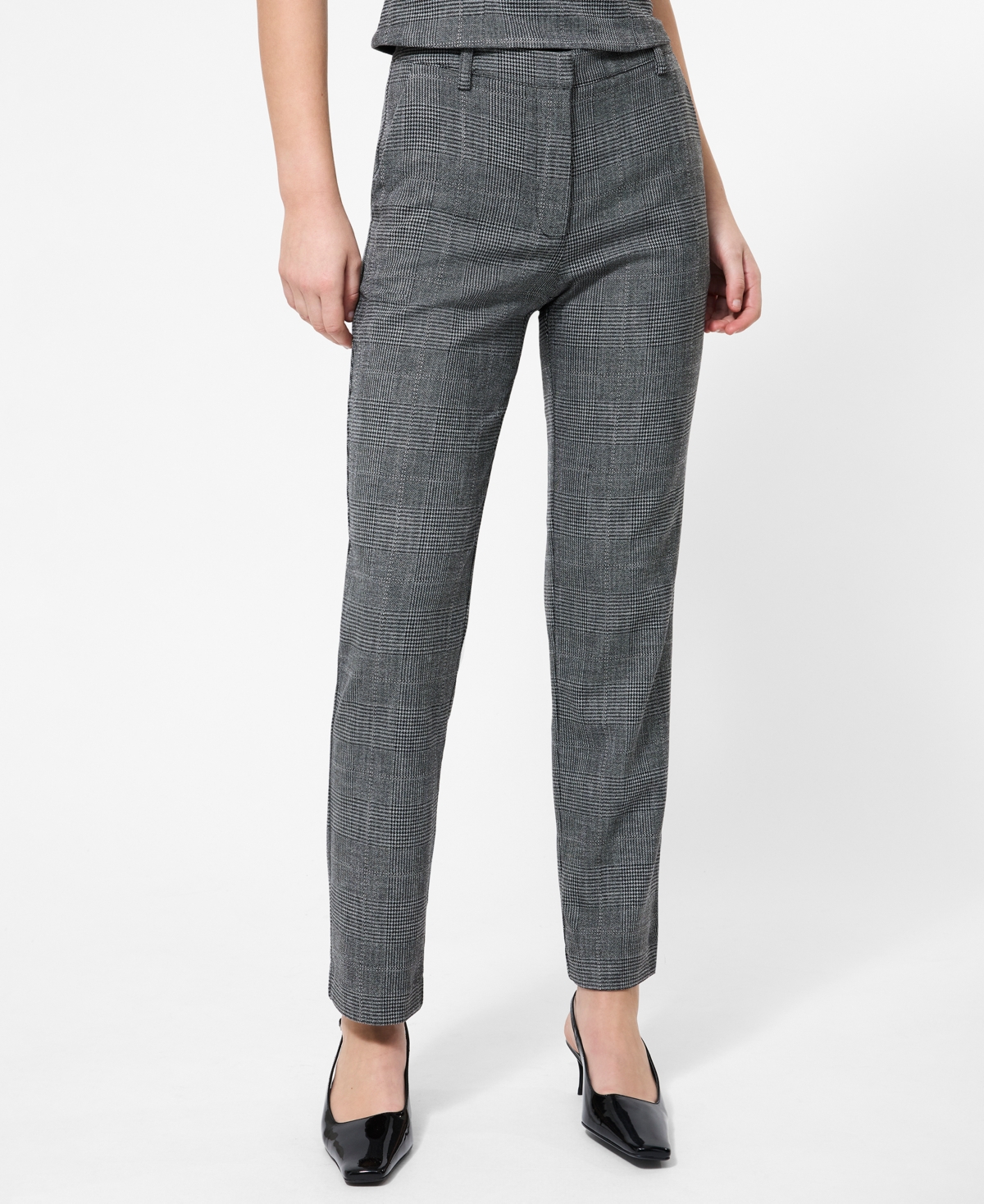 French Connection Glen Plaid Slim Crop Pants In Gray