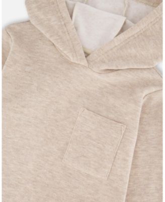 Boy Long Sleeve Super Soft Brushed Jersey Hooded Tee Heather Beige - Toddler|Child
