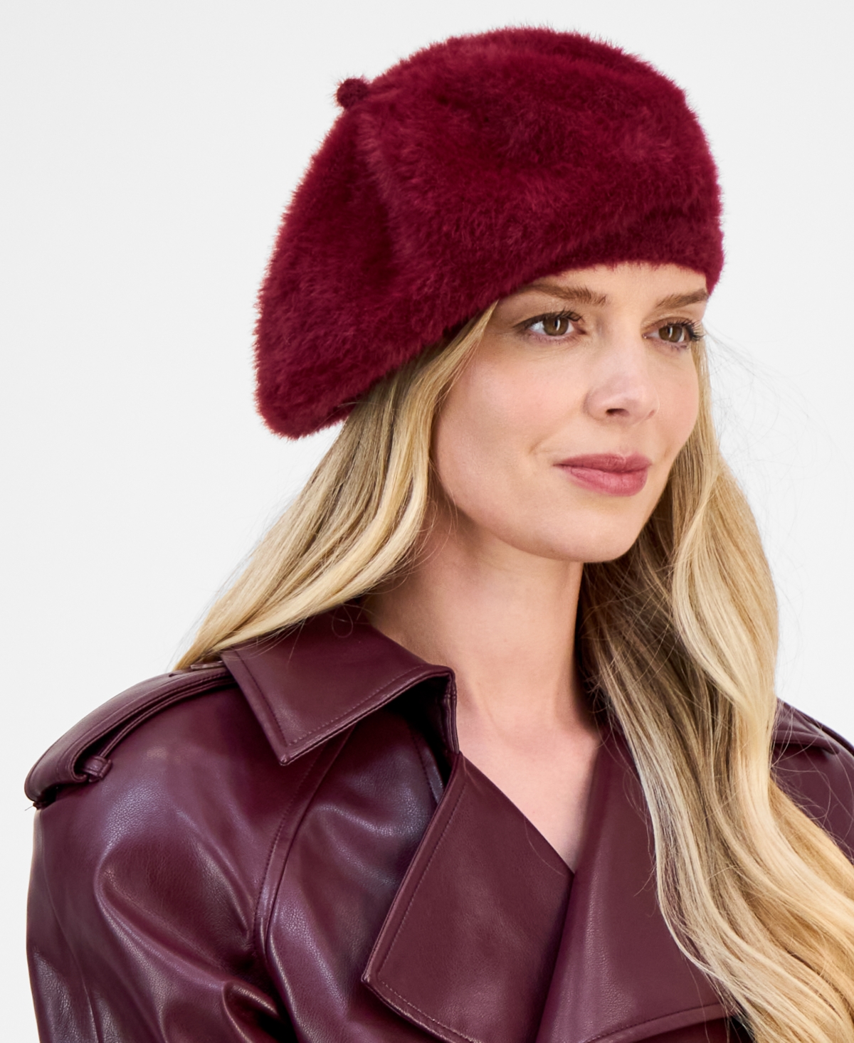 Inc International Concepts Fuzzy Knit Beret, Macy's Exclusive In Red