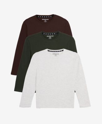 3 Pack Kids And Boys Basic Long Sleeve Crewneck T-Shirts