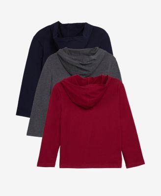 Boys XRAY 3 Pack Basic Long Sleeve Hoodie T-Shirts