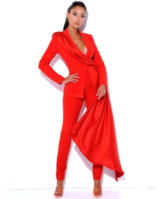 Women's Vandra Red Draping Blazer Jacket