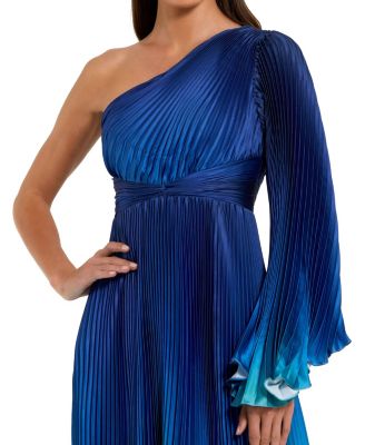 Women's Pleated Charmeuse One Long Flare Sleeve Gown