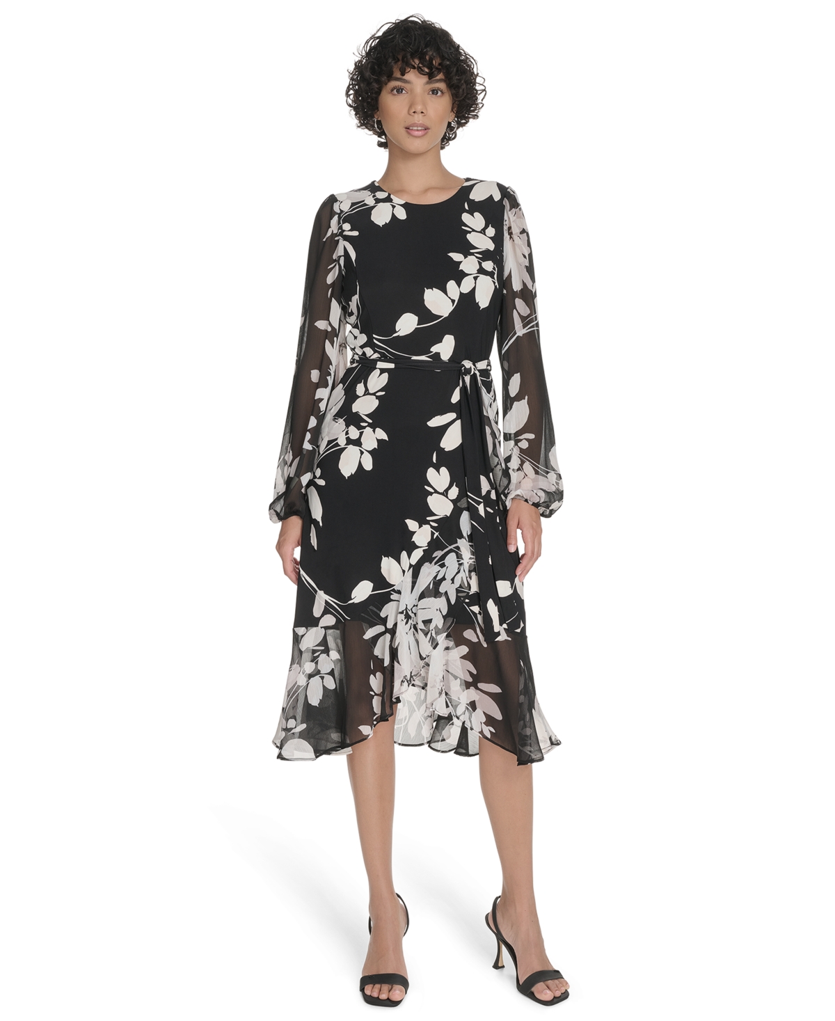 Tommy Hilfiger Women's Sheer Balloon Sleeve Dress In Multi