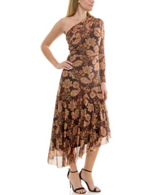 Women's One-Shoulder Asymmetric Mesh Dress