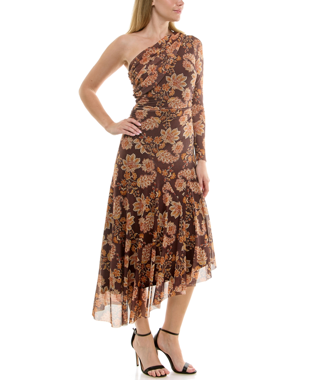 Taylor Women's One-shoulder Asymmetric Mesh Dress In Multi