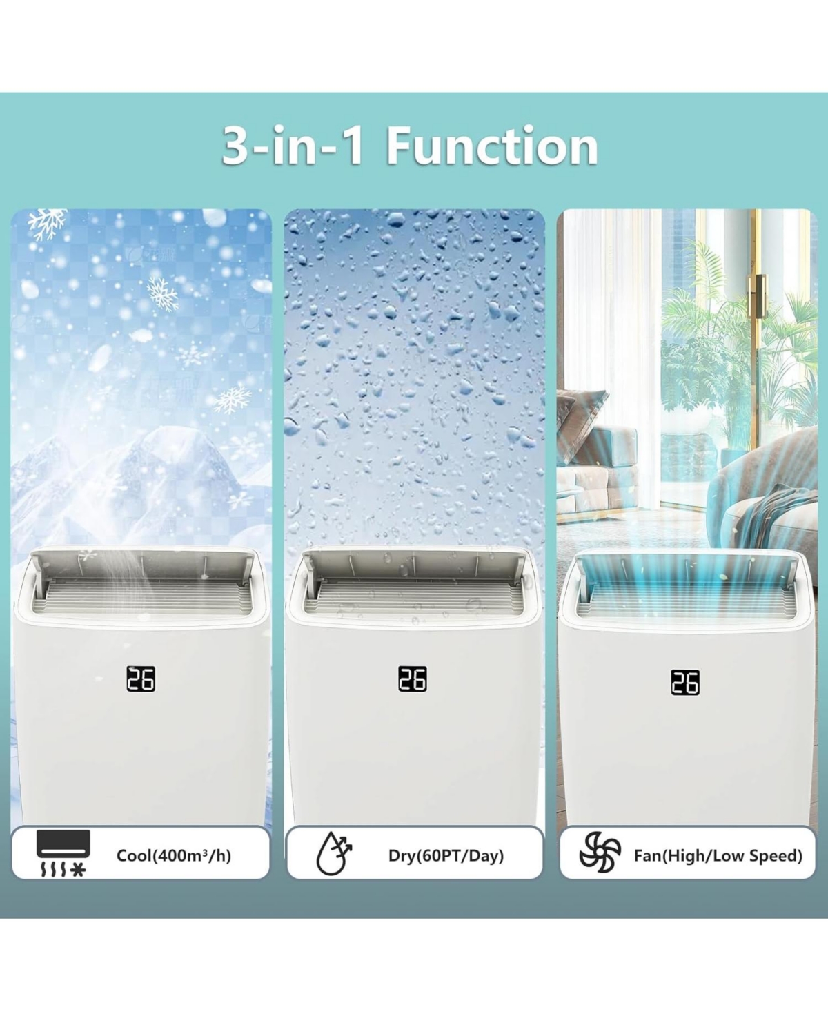 gaomon 12,000 Btu Portable Air Conditioner - 3-in-1 Ac Unit with Fan, Cooling & Dehumidification, Remote Control, 24H Timer, Cools up to 550 Sq. Ft