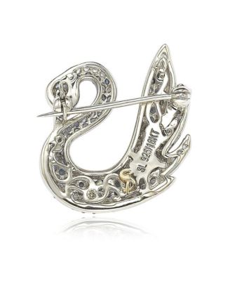 Suzy Levian Sterling Silver Sapphire Swan Brooch