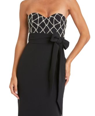 Women's Strapless Embellished Crepe Gown With Bow