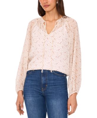 Vince Camuto - Women's Floral Tie-Neck Long-Sleeve Blouse