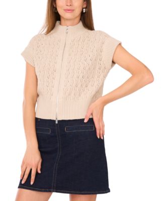 Vince Camuto - Women's Pointelle Mock-Neck Front Zip Top