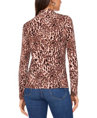 Women's Animal-Print Long-Sleeve Faux-Wrap Top