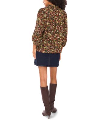 Women's Floral Split-Neck 3/4-Sleeve Blouse