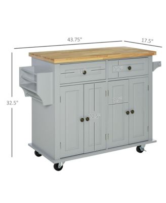 Gray Kitchen Assistant: Rolling Island with Rubber Wood Top and Storage