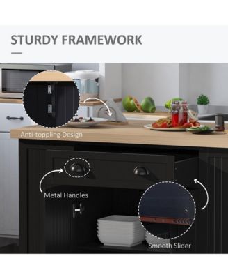 Black Kitchen Island: Freestanding Table with Drop Leaf and Storage