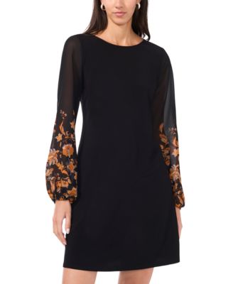 Women's Chiffon-Sleeve Jersey Shift Dress