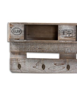 Ferguson Vintage Rustic Whitewashed Grey Oak Finished Wood Wall Mounted Coat Rack with Shelves