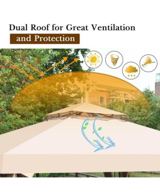 10x10ft Metal Gazebo W/ Mosquito Netting Canopy Gazebo 2 Tier Vented Gazebo Top