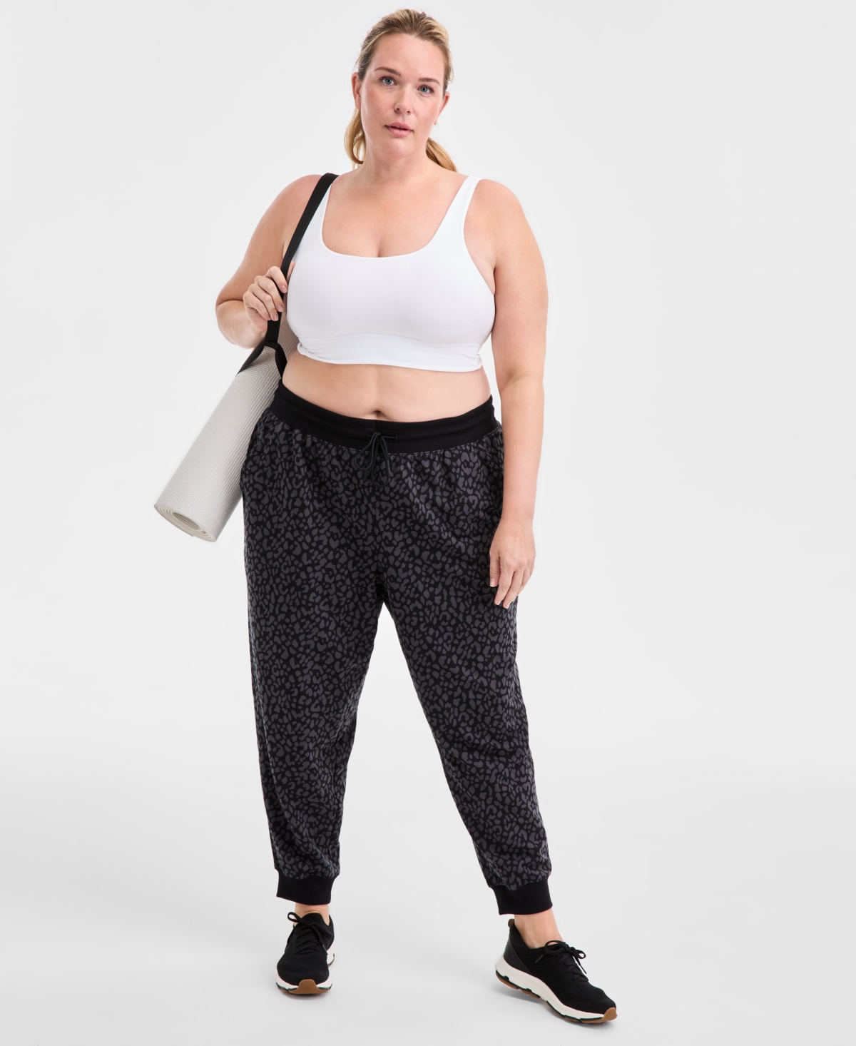 Id Ideology Plus Size Relaxed Animal-print Fleece Joggers, Macy's Exclusive In Black