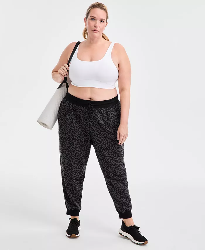 Plus Size Relaxed Animal-Print Fleece Joggers