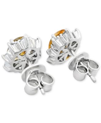 Citrine (2-7/8 ct. t.w.) & White Topaz (5/8 ct. t.w.) Halo Stud Earrings in Sterling Silver