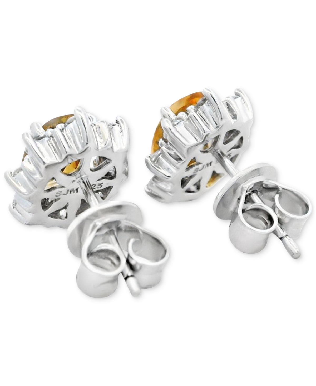 Macy's Citrine (2-7/8 Ct. T.w.) & White Topaz (5/8 Ct. T.w.) Halo Stud Earrings In Sterling Silver In Metallic