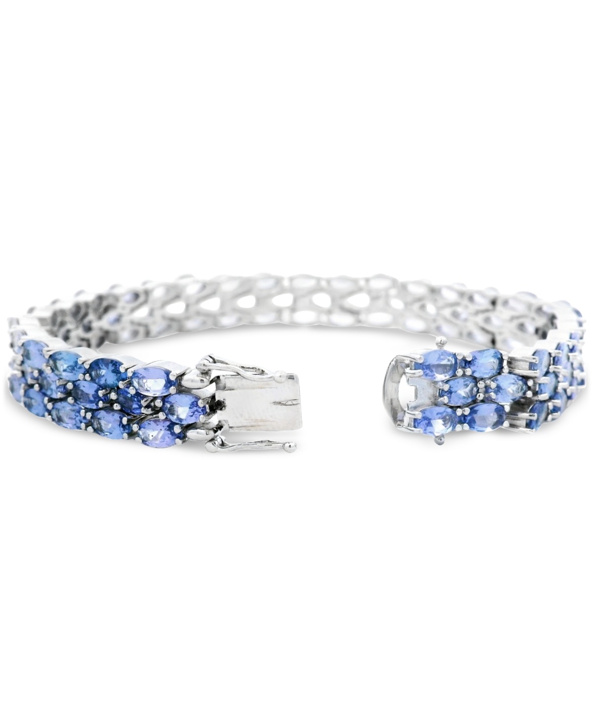 Macy's Tanzanite Oval-cut Triple Row Bracelet (17-3/8 Ct. T.w.) In Sterling Silver (also Available In Perid In Blue