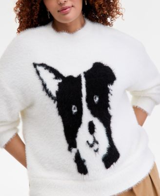 Trendy Plus Size Dog-Graphic Eyelash Sweater, Macy's Exclusive 