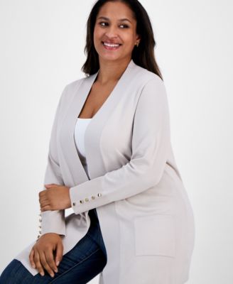 Plus Size Open-Front Long-Sleeve Cardigan, Exclusively at Macy's