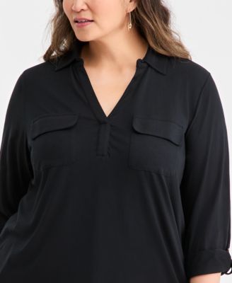 Plus Size Collared V-Neck Knit Top, Macy's Exclusive 