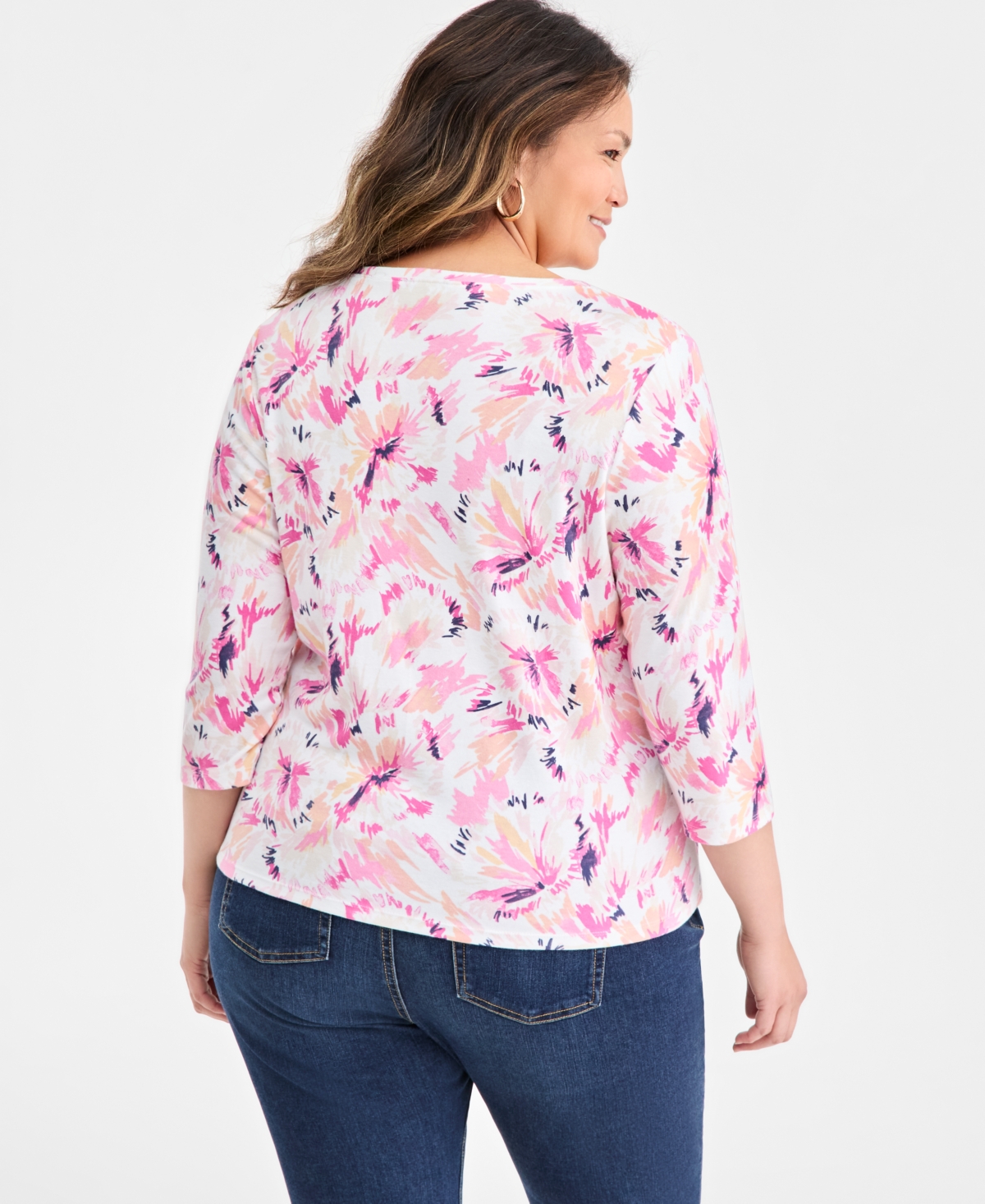 Style & Co Plus Printed Henley 3/4-Sleeve Top, Macy's Exclusive