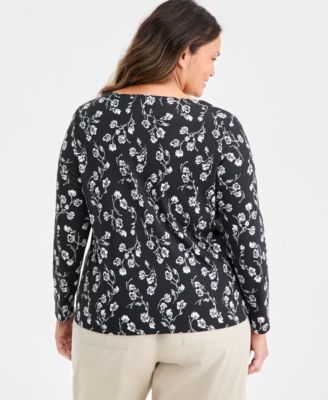Plus Size Scoop-Neck Long-Sleeve Knit Top, Macy's Exclusive