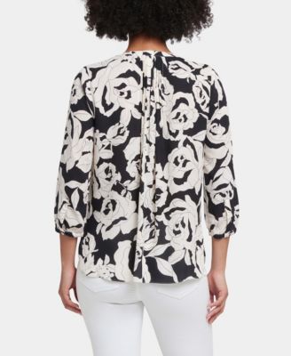 Women's Pintuck Split Round Neck Top