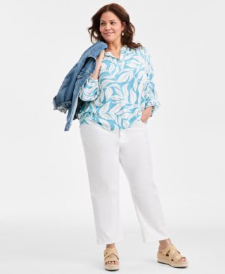 Plus Size Printed Split-Neck Popover Top, Macy's Exclusive