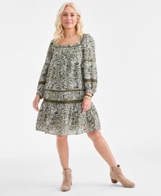 Style & Co - Women's Cotton Printed Crochet-Trim Shift Dress